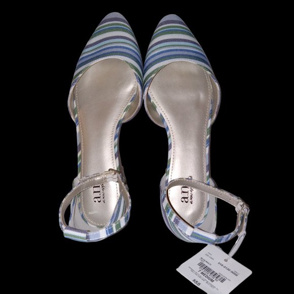a.n.a. Ballet flats pointed toe Blue Multi cloth top Ankle Strap 7M NWT - Picture 2 of 4